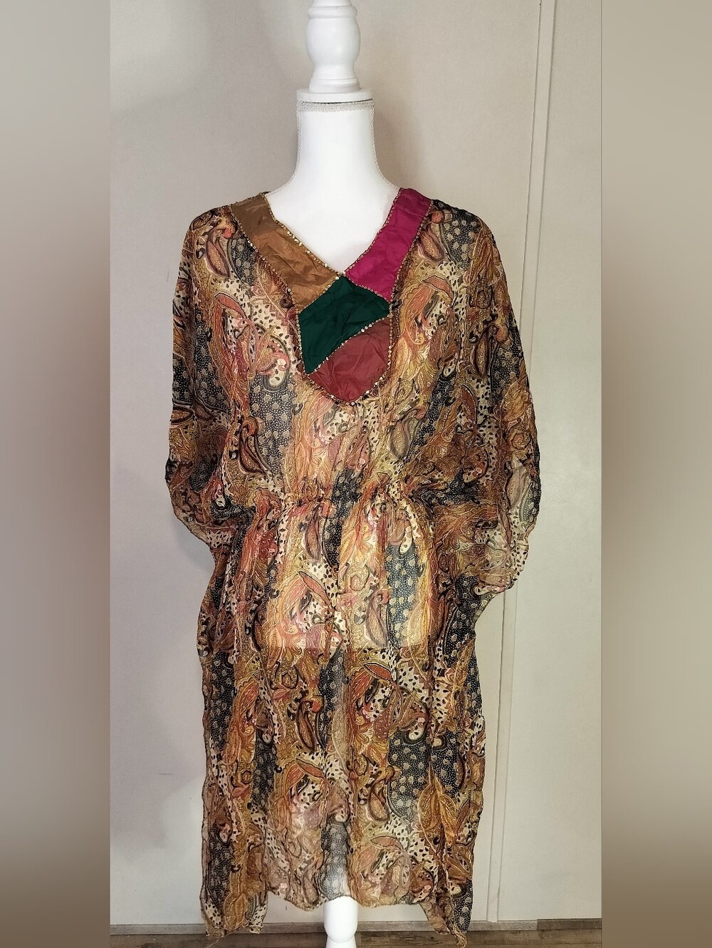 Boho Paisley Tunic with Pink & Green V-Patch